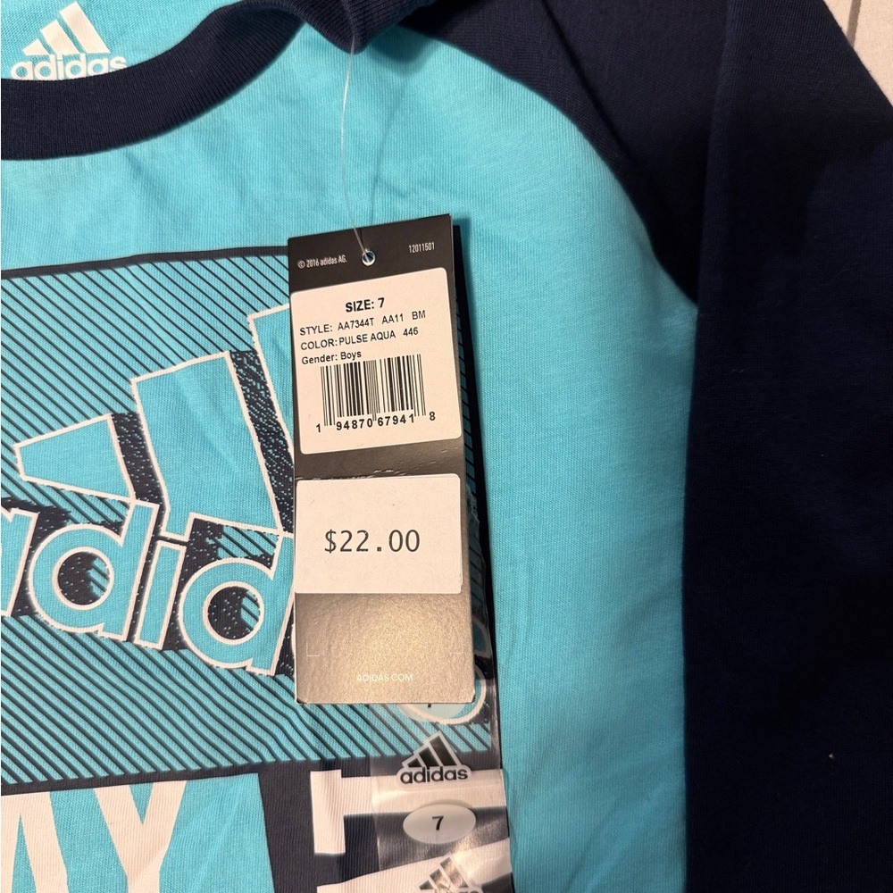 Adidas Aqua and Navy Logo Tee
